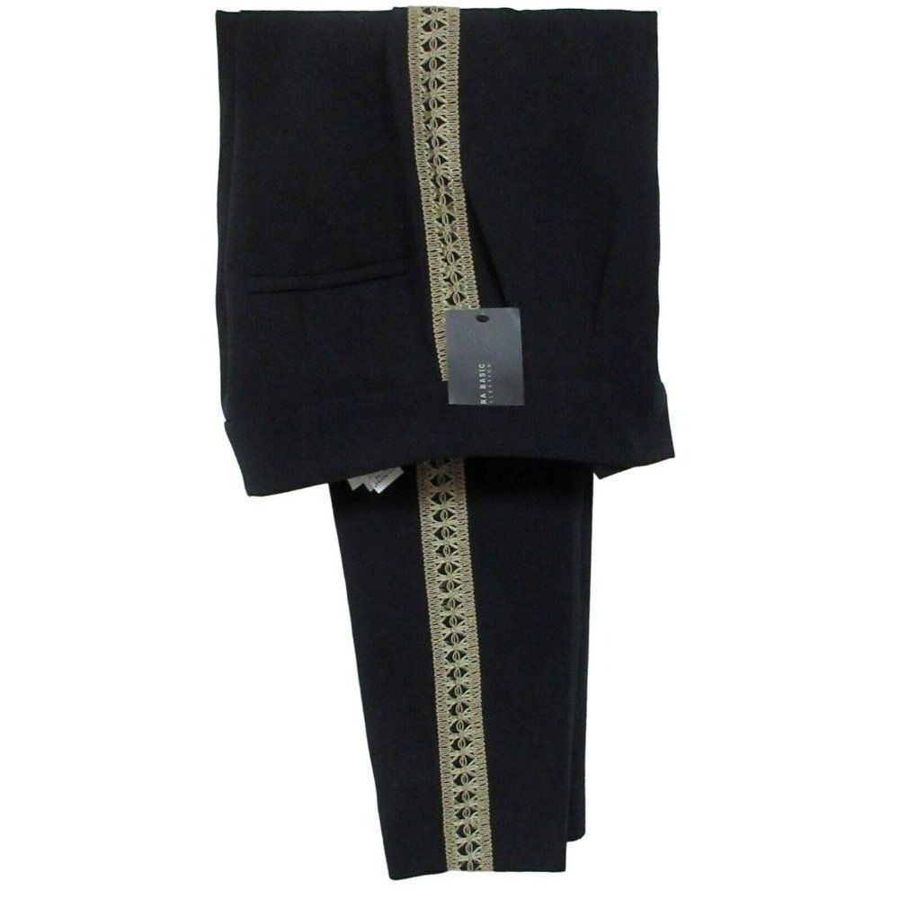 Zara Basic Black Slim Leg Dress Pants Gold Side Leg Embellished Trim Sz S NEW
